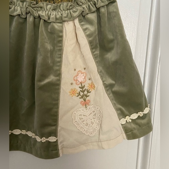 Souris Green Velvet Cream Peter Pan Lace Collar Floral Button Cottagecore Dress - Picture 3 of 14